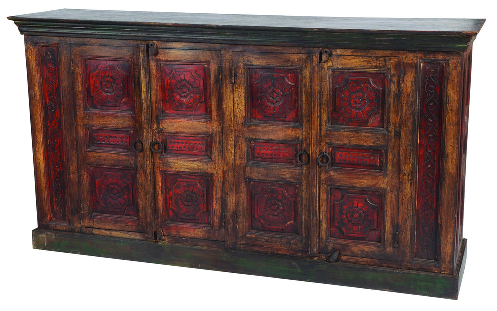 Brown and Black Solid Wood Buffet Table with Four Doors By Homeroots | Sideboards | Modishstore - 3