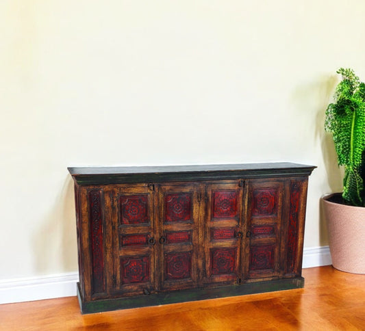 Brown and Black Solid Wood Buffet Table with Four Doors By Homeroots | Sideboards | Modishstore - 1