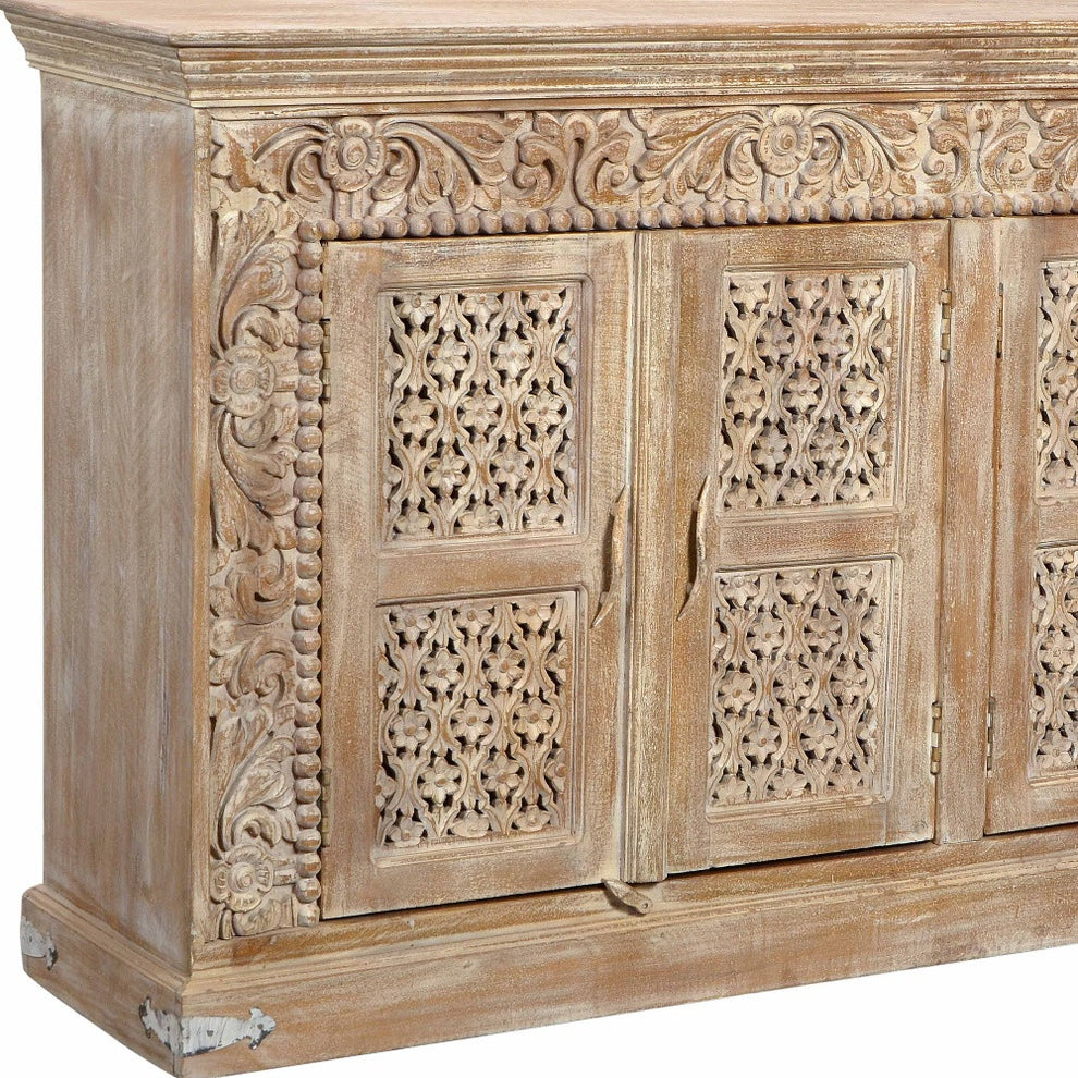 Light Brown Solid Wood Sideboard with Four Doors By Homeroots | Sideboards | Modishstore - 4
