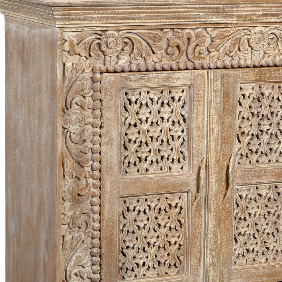 Light Brown Solid Wood Sideboard with Four Doors By Homeroots | Sideboards | Modishstore - 5