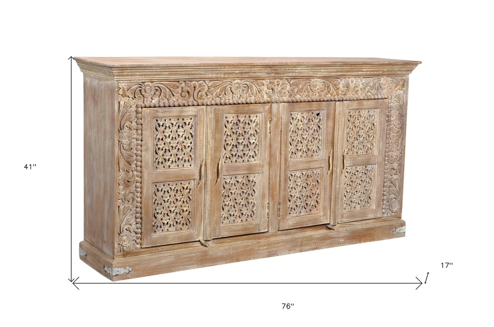 Light Brown Solid Wood Sideboard with Four Doors By Homeroots | Sideboards | Modishstore - 3