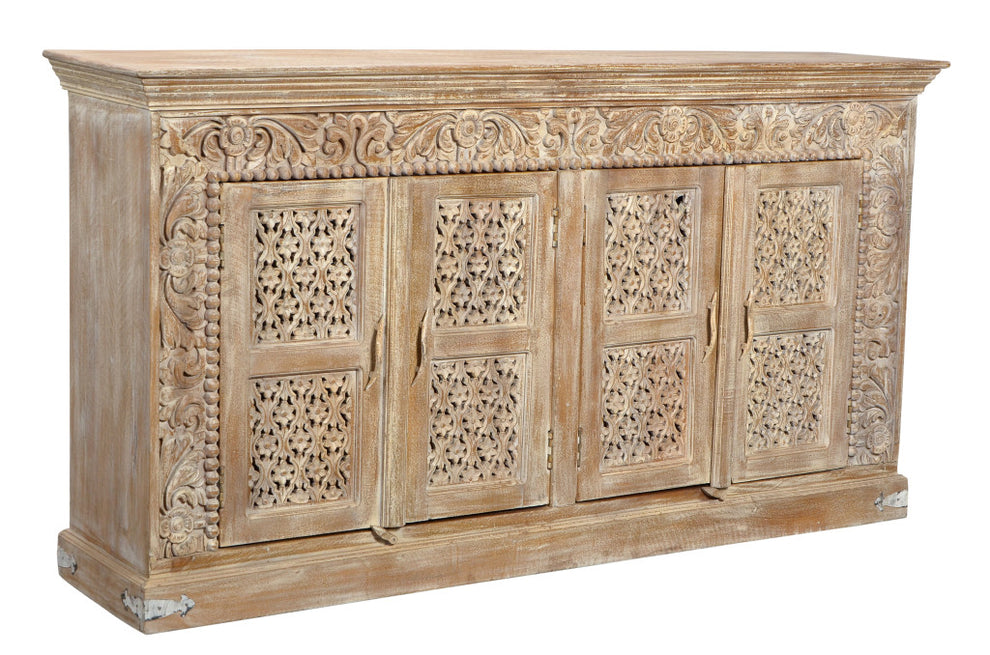 Light Brown Solid Wood Sideboard with Four Doors By Homeroots | Sideboards | Modishstore - 2