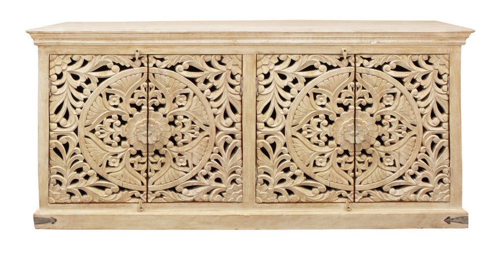 Beige Solid Wood Sideboard with Four Doors By Homeroots | Sideboards | Modishstore - 6