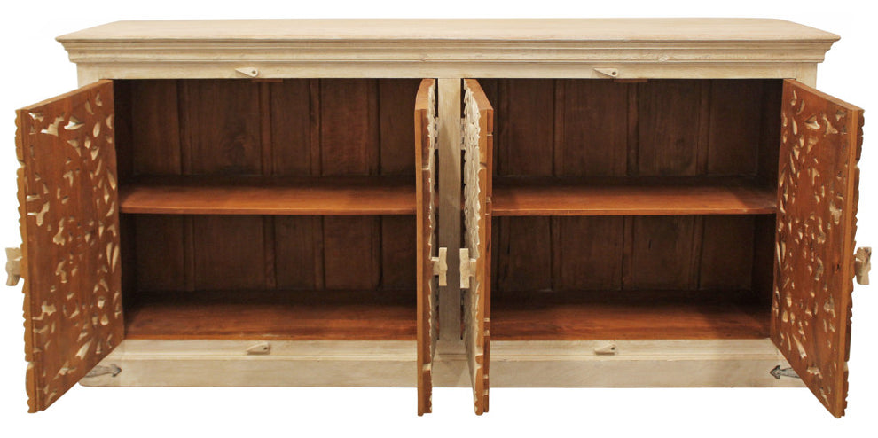 Beige Solid Wood Sideboard with Four Doors By Homeroots | Sideboards | Modishstore - 5