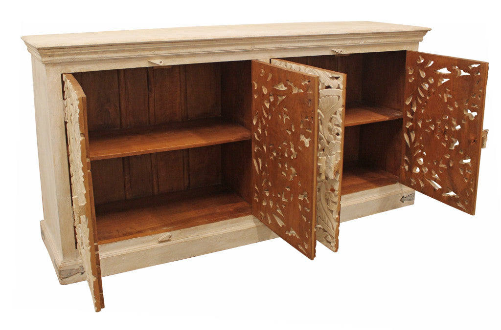 Beige Solid Wood Sideboard with Four Doors By Homeroots | Sideboards | Modishstore - 4