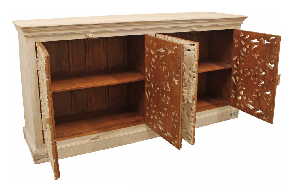 Beige Solid Wood Sideboard with Four Doors By Homeroots | Sideboards | Modishstore - 4
