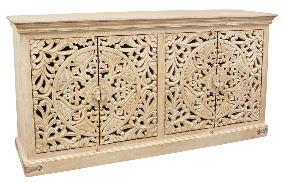 Beige Solid Wood Sideboard with Four Doors By Homeroots | Sideboards | Modishstore - 3
