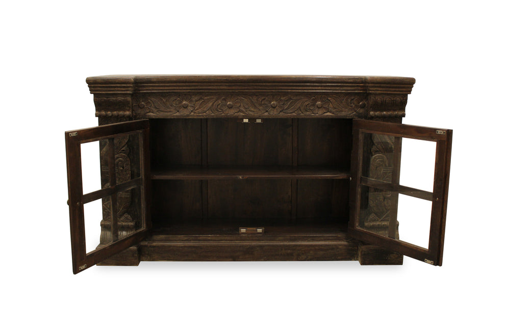Brown Solid Wood Sideboard with Two Glass Doors By Homeroots | Sideboards | Modishstore - 6