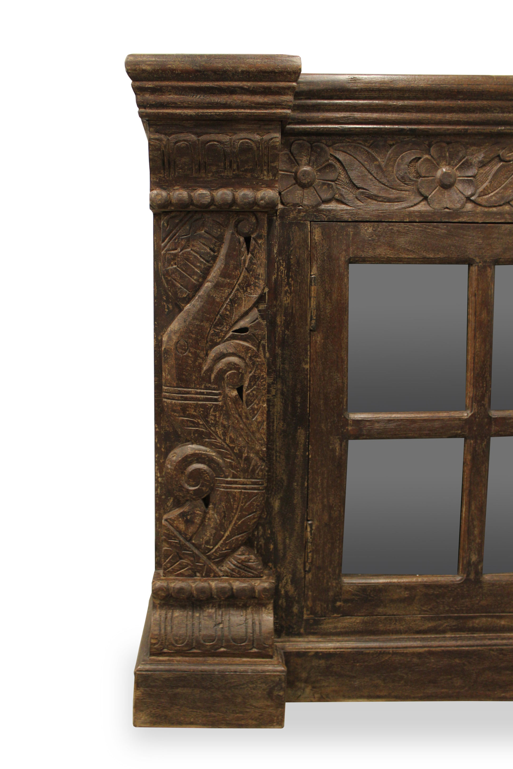 Brown Solid Wood Sideboard with Two Glass Doors By Homeroots | Sideboards | Modishstore - 5