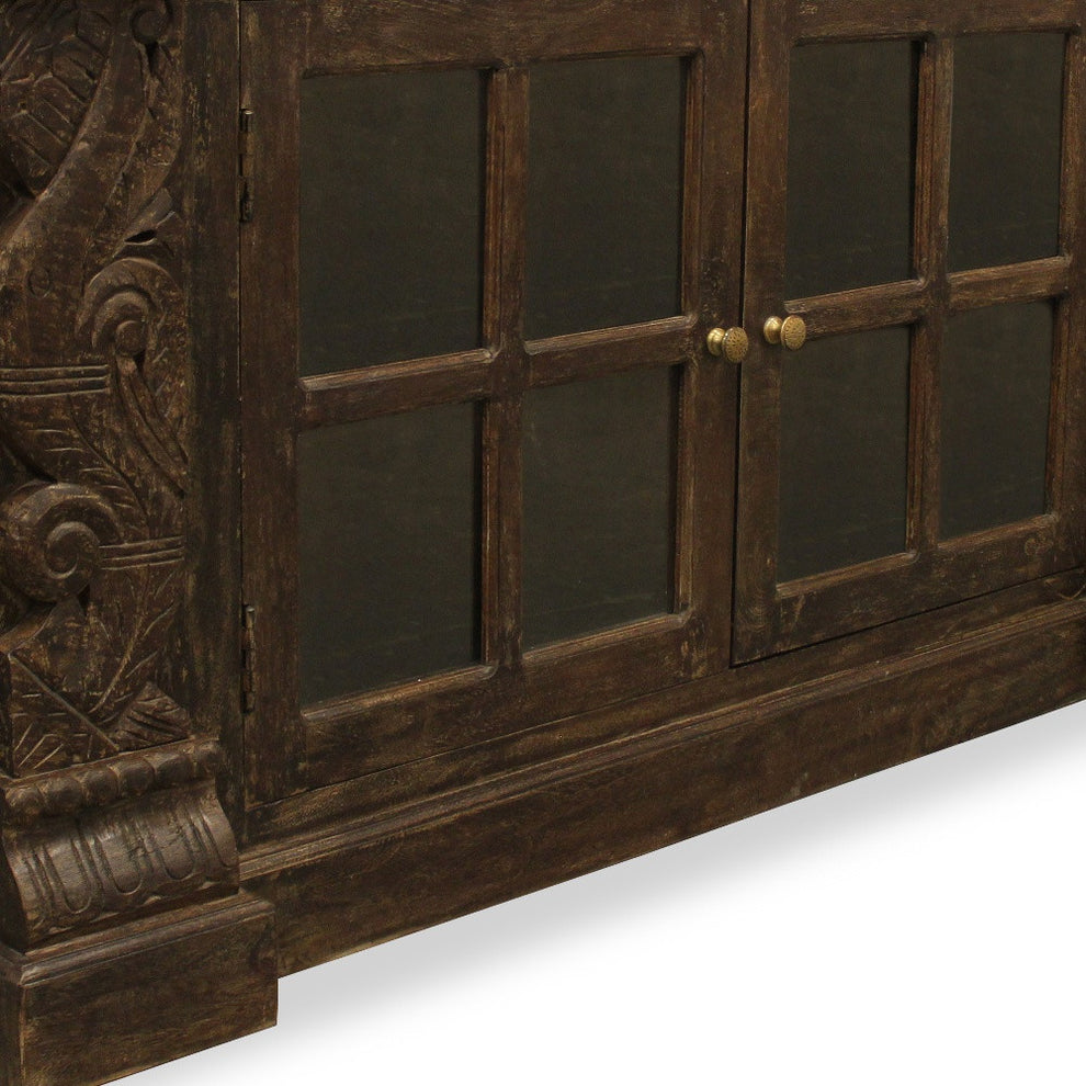 Brown Solid Wood Sideboard with Two Glass Doors By Homeroots | Sideboards | Modishstore - 8