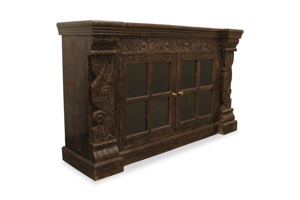 Brown Solid Wood Sideboard with Two Glass Doors By Homeroots | Sideboards | Modishstore - 3