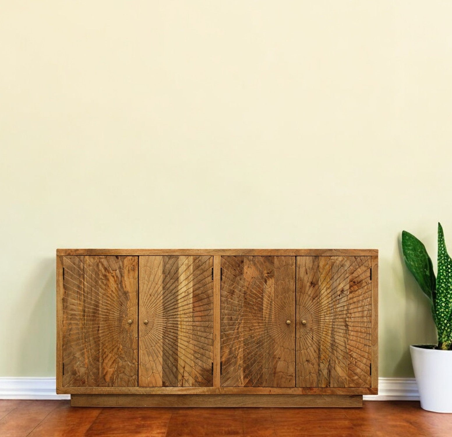 Brown Solid Wood Sideboard with Four Doors By Homeroots | Sideboards | Modishstore - 1