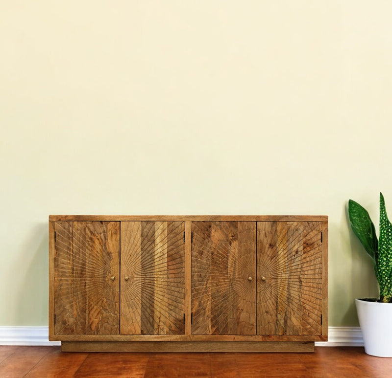 Brown Solid Wood Sideboard with Four Doors By Homeroots | Sideboards | Modishstore - 1