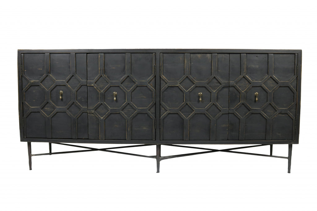 Black Solid Wood Sideboard with Four Doors By Homeroots | Sideboards | Modishstore - 2