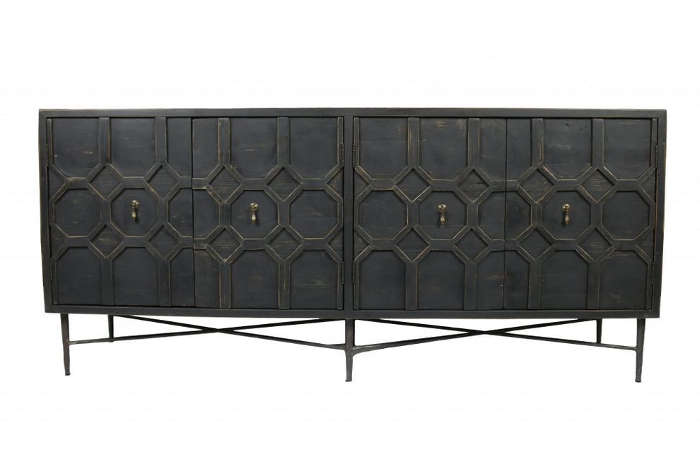 Black Solid Wood Sideboard with Four Doors By Homeroots | Sideboards | Modishstore - 2