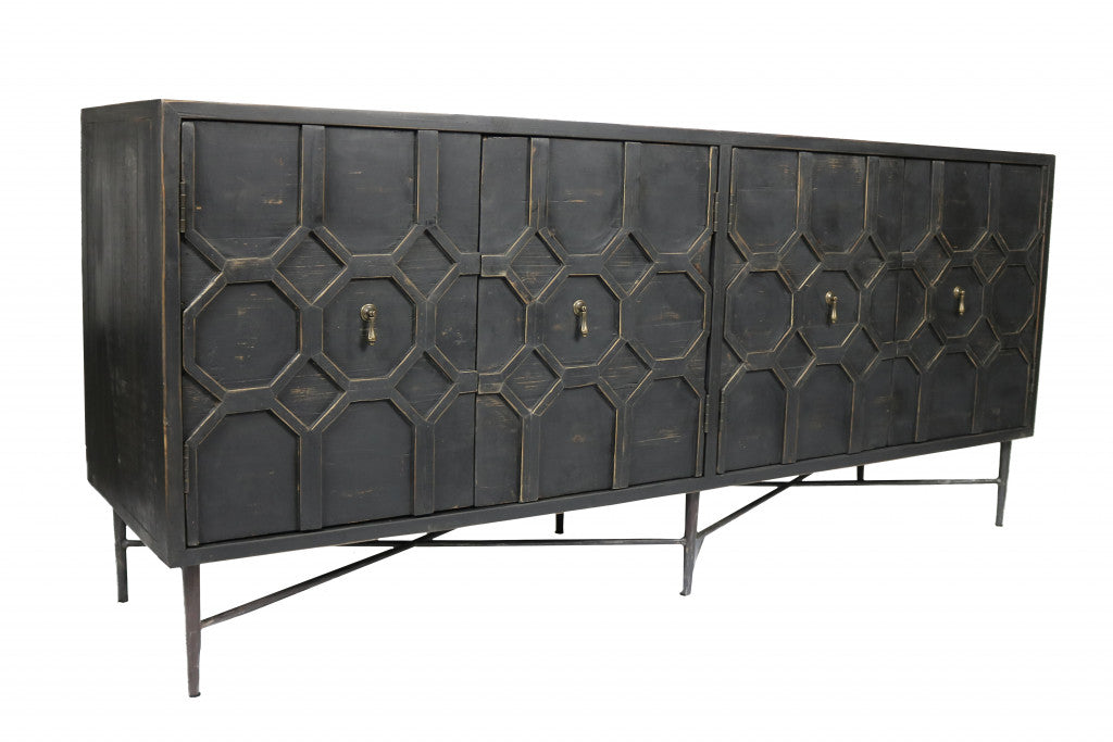 Black Solid Wood Sideboard with Four Doors By Homeroots | Sideboards | Modishstore - 3
