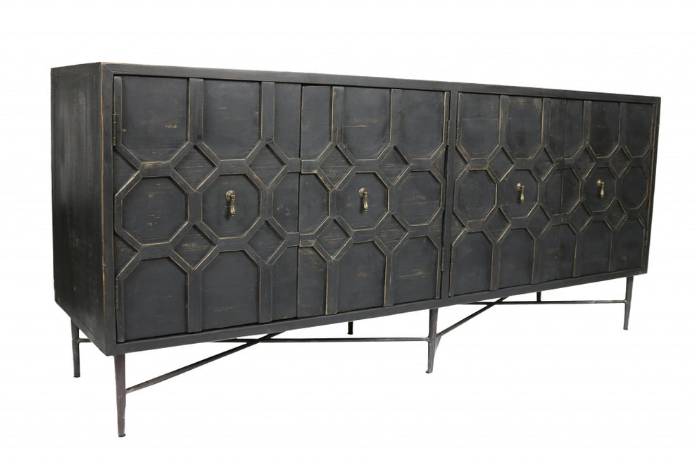 Black Solid Wood Sideboard with Four Doors By Homeroots | Sideboards | Modishstore - 3