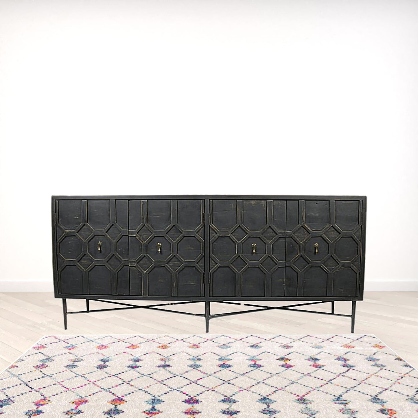 Black Solid Wood Sideboard with Four Doors By Homeroots | Sideboards | Modishstore - 4