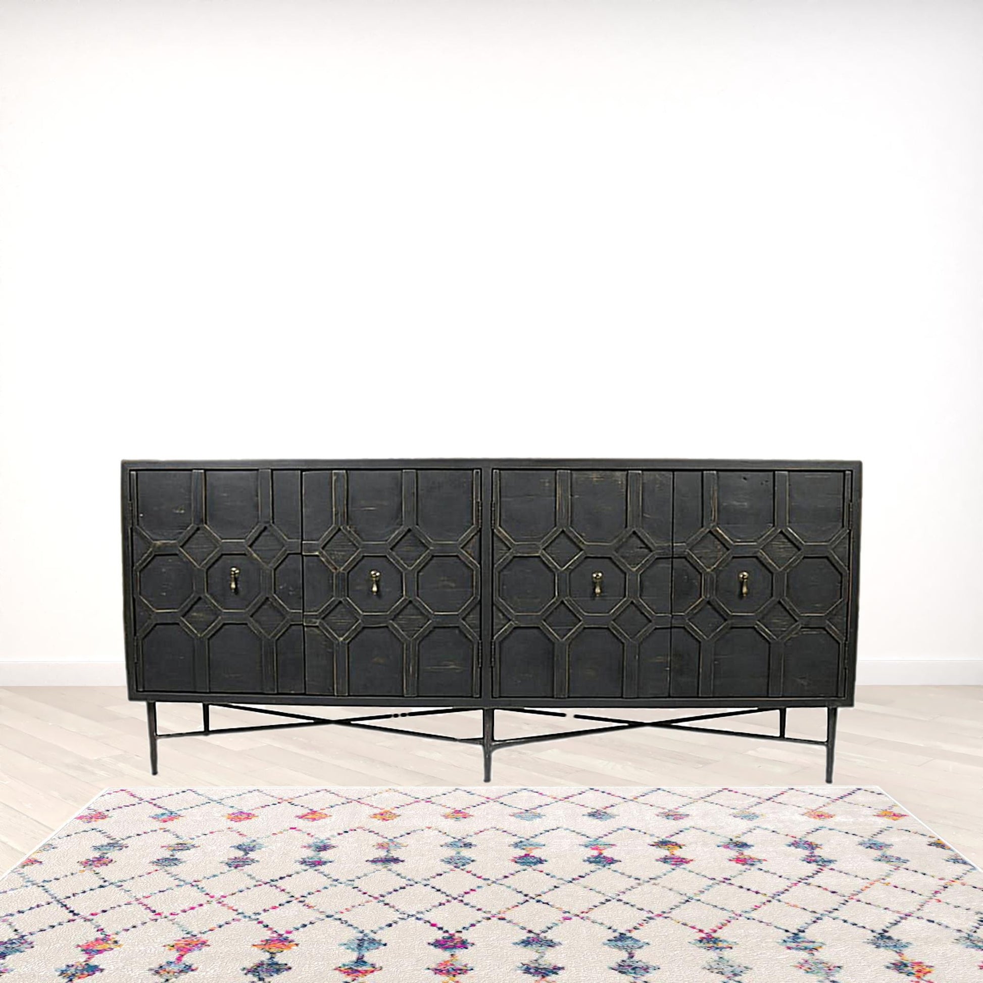 Black Solid Wood Sideboard with Four Doors By Homeroots | Sideboards | Modishstore - 4