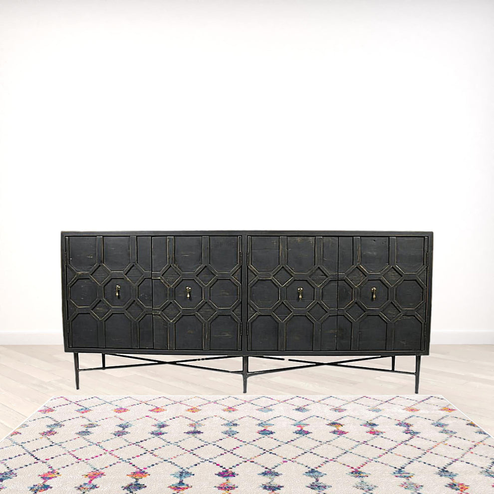 Black Solid Wood Sideboard with Four Doors By Homeroots | Sideboards | Modishstore - 4