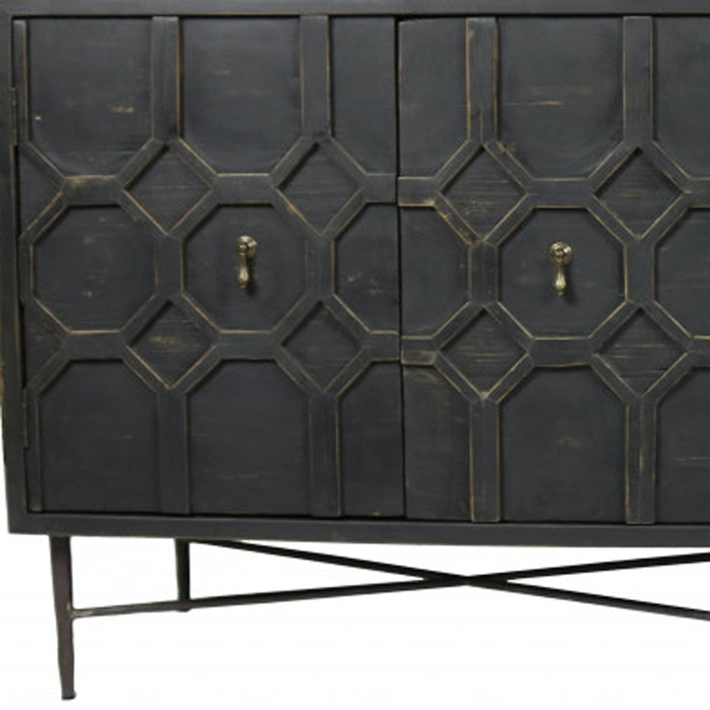 Black Solid Wood Sideboard with Four Doors By Homeroots | Sideboards | Modishstore - 5