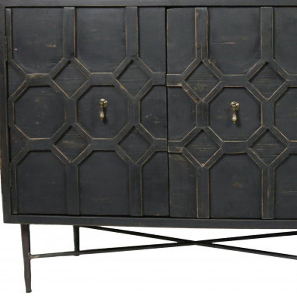 Black Solid Wood Sideboard with Four Doors By Homeroots | Sideboards | Modishstore - 5