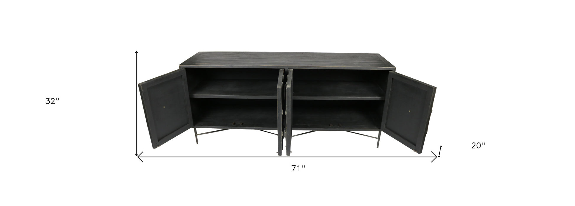 Black Solid Wood Sideboard with Four Doors By Homeroots | Sideboards | Modishstore - 7