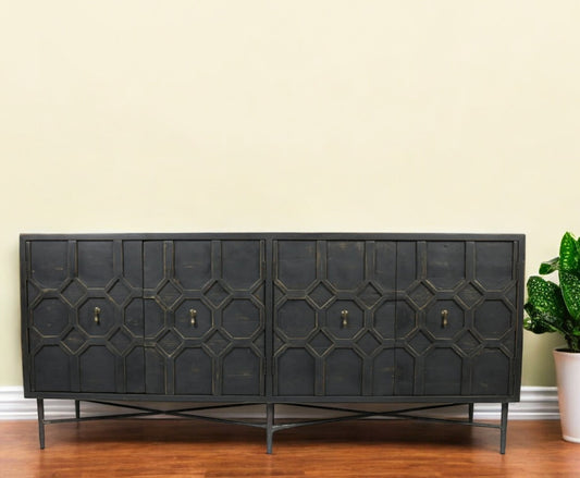 Black Solid Wood Sideboard with Four Doors By Homeroots | Sideboards | Modishstore - 1