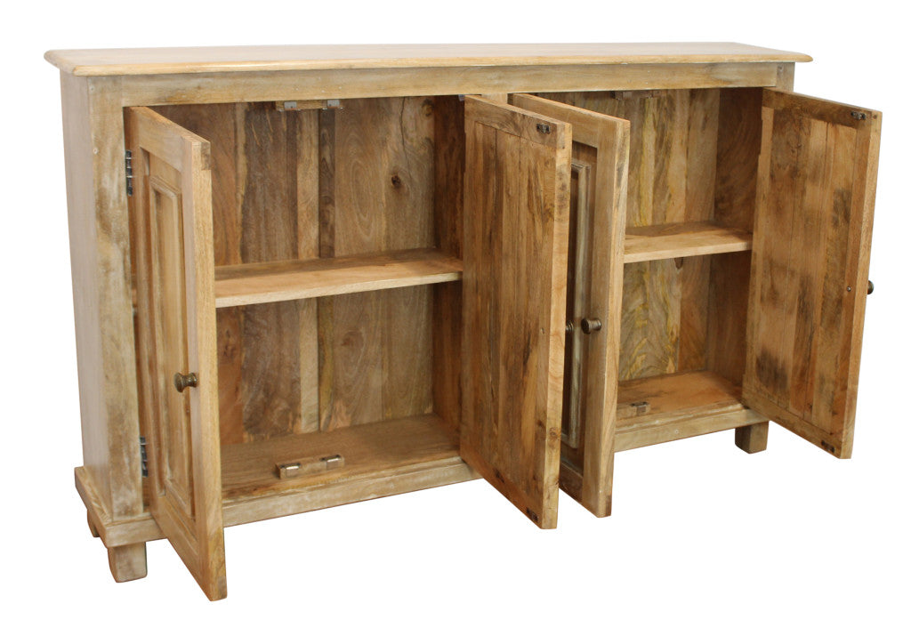 Distressed Natural Solid Wood Sideboard with Four Doors By Homeroots | Sideboards | Modishstore - 5