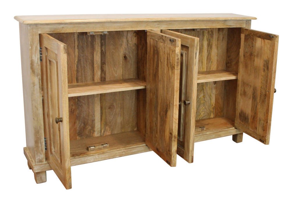 Distressed Natural Solid Wood Sideboard with Four Doors By Homeroots | Sideboards | Modishstore - 5
