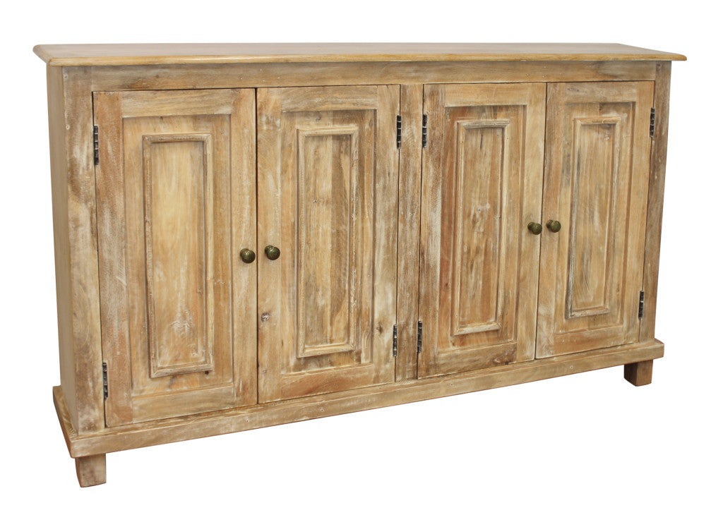Distressed Natural Solid Wood Sideboard with Four Doors By Homeroots | Sideboards | Modishstore - 2