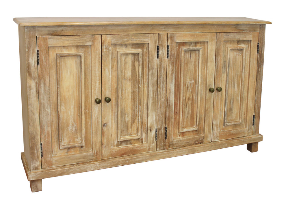 Distressed Natural Solid Wood Sideboard with Four Doors By Homeroots | Sideboards | Modishstore - 2
