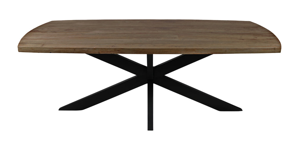 Natural And Black Solid Wood And Iron Pedestal Base Dining Table By Homeroots | Dining Tables | Modishstore - 2