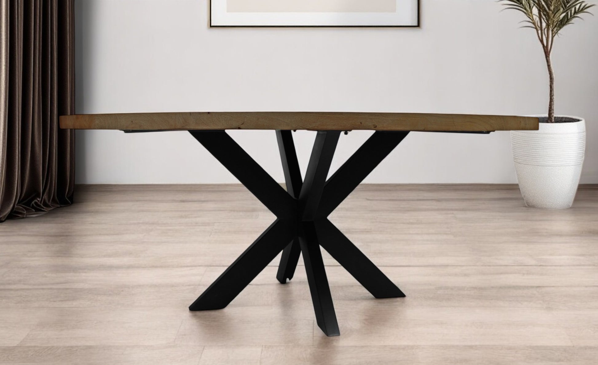 Gray Beige And Black Solid Wood And Iron Round Dining Table By Homeroots | Dining Tables | Modishstore - 1