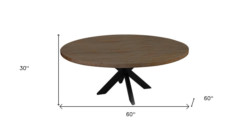 Natural And Black Rounded Solid Wood And Iron Pedestal Base Dining Table By Homeroots | Dining Tables | Modishstore - 3