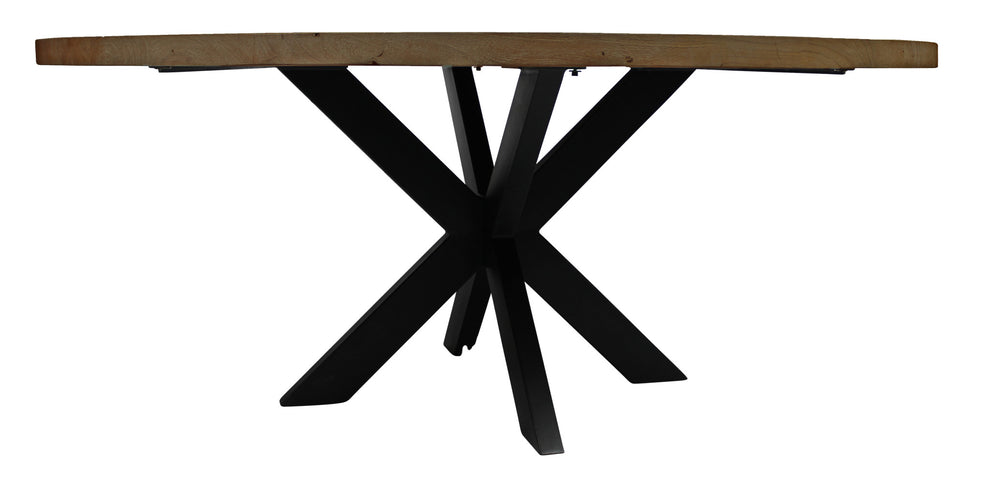 Natural And Black Rounded Solid Wood And Iron Pedestal Base Dining Table By Homeroots | Dining Tables | Modishstore - 2