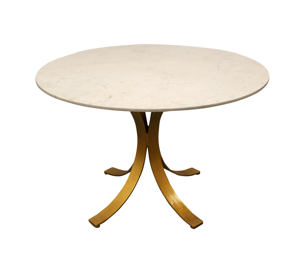 Ivory And Brass Rounded Marble And Iron Pedestal Base Dining Table By Homeroots | Dining Tables | Modishstore - 2