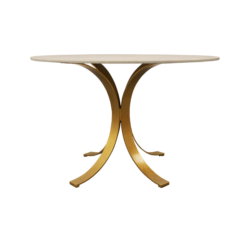 Ivory And Brass Rounded Marble And Iron Pedestal Base Dining Table By Homeroots | Dining Tables | Modishstore - 3