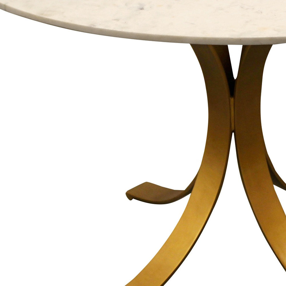 Ivory And Brass Rounded Marble And Iron Pedestal Base Dining Table By Homeroots | Dining Tables | Modishstore - 4