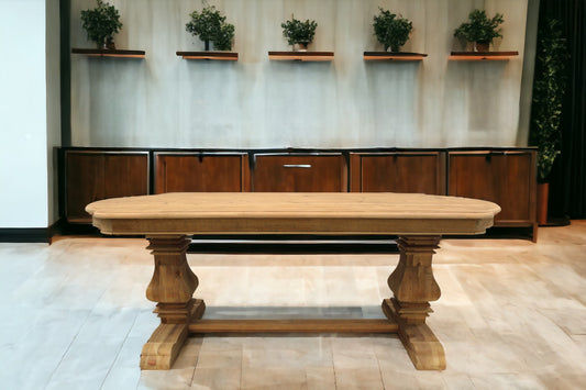 Natural Solid Wood Trestle Base Dining Table By Homeroots | Dining Tables | Modishstore - 1