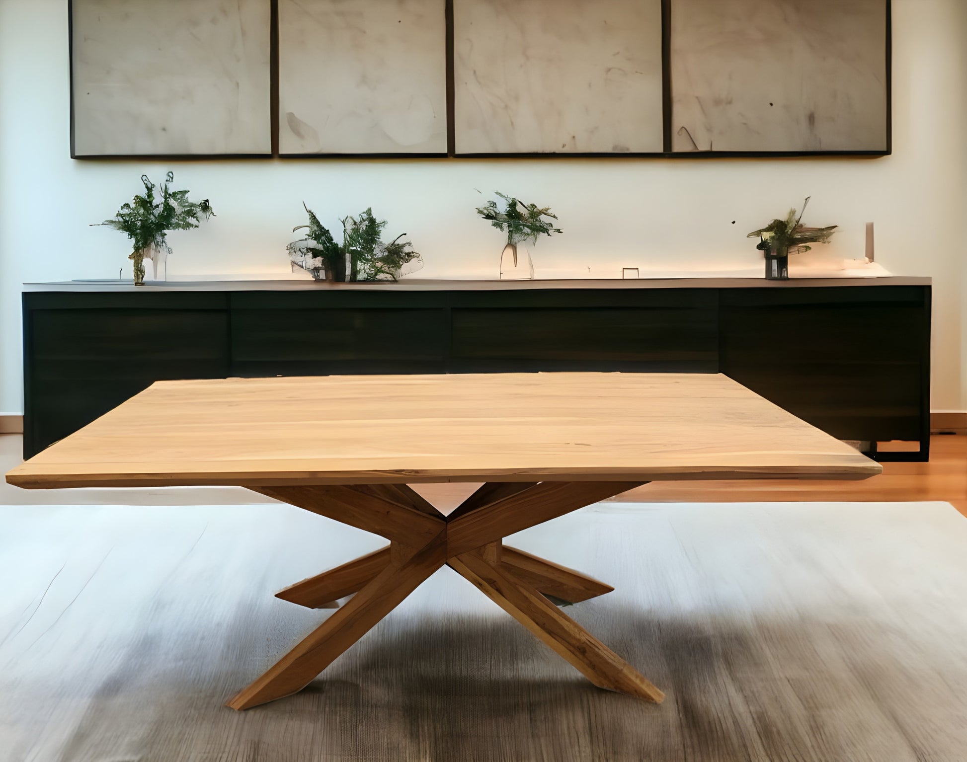 Natural Solid Wood Pedestal Base Dining Table By Homeroots | Dining Tables | Modishstore - 1