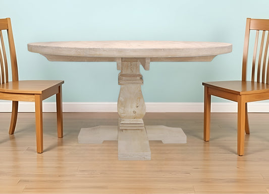Natural Rounded Solid Wood Pedestal Base Dining Table By Homeroots | Dining Tables | Modishstore - 1