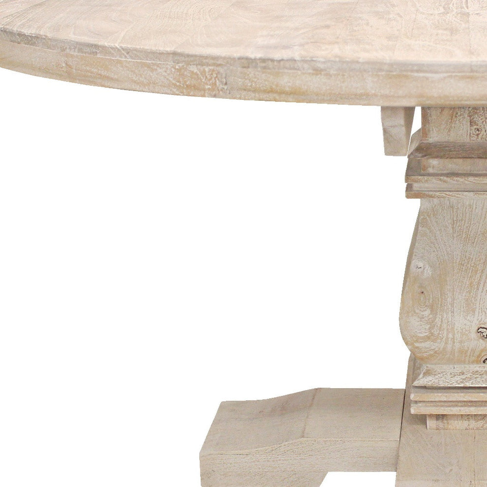 Natural Rounded Solid Wood Pedestal Base Dining Table By Homeroots | Dining Tables | Modishstore - 5