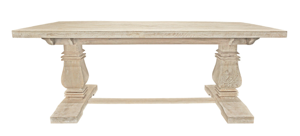Antiqued White Solid Wood Trestle Base Dining Table By Homeroots | Dining Tables | Modishstore - 2