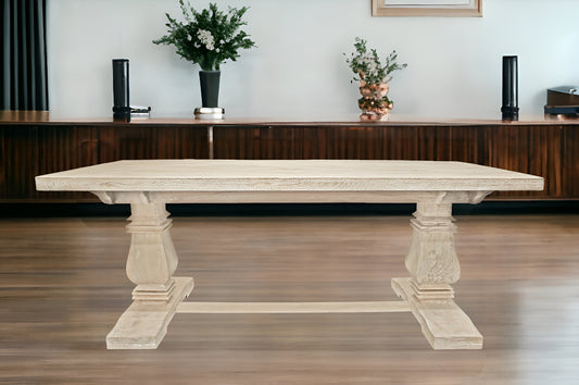 Antiqued White Solid Wood Trestle Base Dining Table By Homeroots | Dining Tables | Modishstore - 1