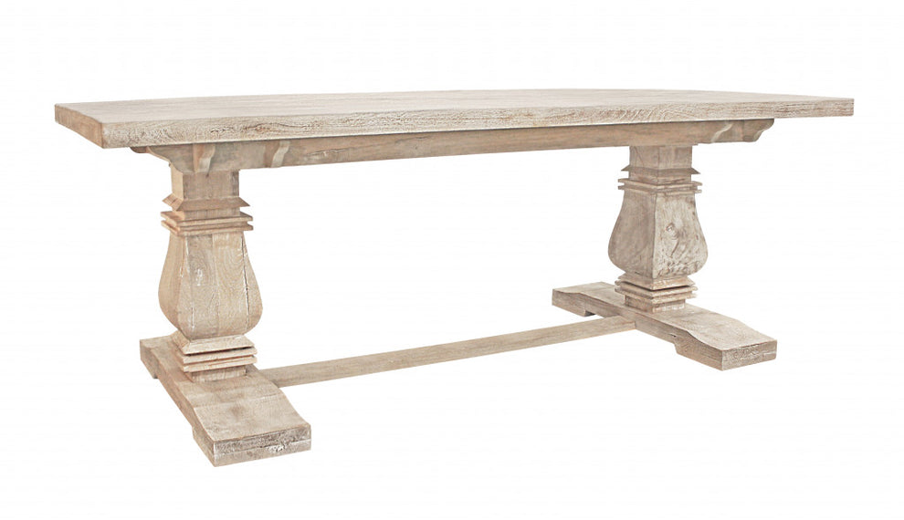 Antiqued White Solid Wood Trestle Base Dining Table By Homeroots | Dining Tables | Modishstore - 4