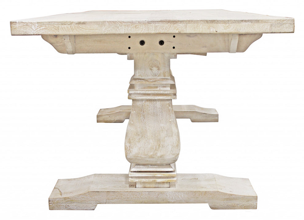 Antiqued White Solid Wood Trestle Base Dining Table By Homeroots | Dining Tables | Modishstore - 5