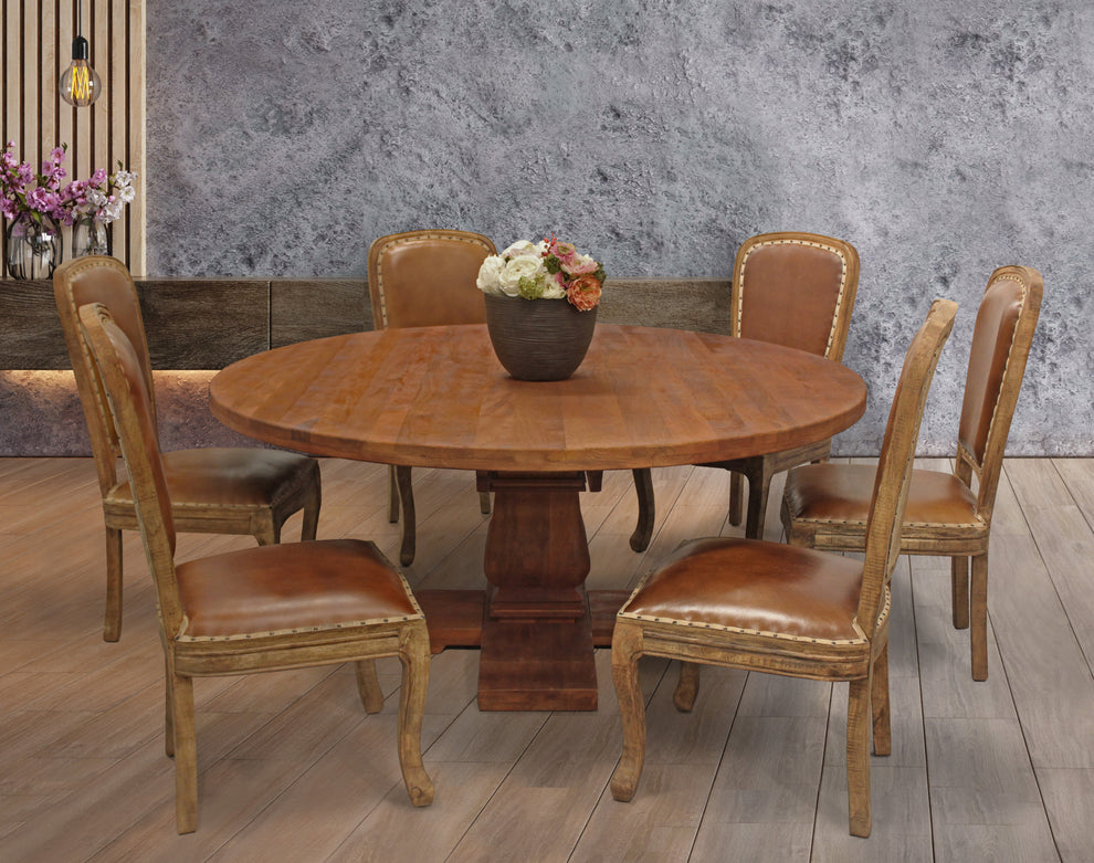 Brown Rounded Solid Wood Dining Table By Homeroots | Dining Tables | Modishstore - 7
