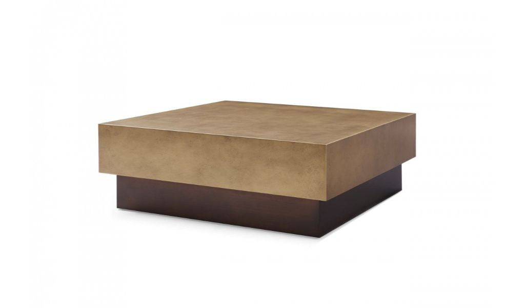 Bronze and Brown Copper And Steel Square Block Coffee Table By Homeroots | Coffee Tables | Modishstore - 1