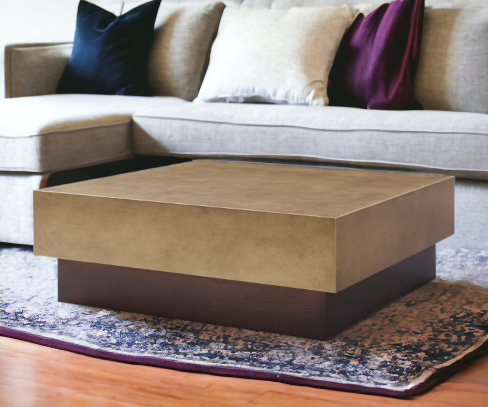 Bronze and Brown Copper And Steel Square Block Coffee Table By Homeroots | Coffee Tables | Modishstore - 2